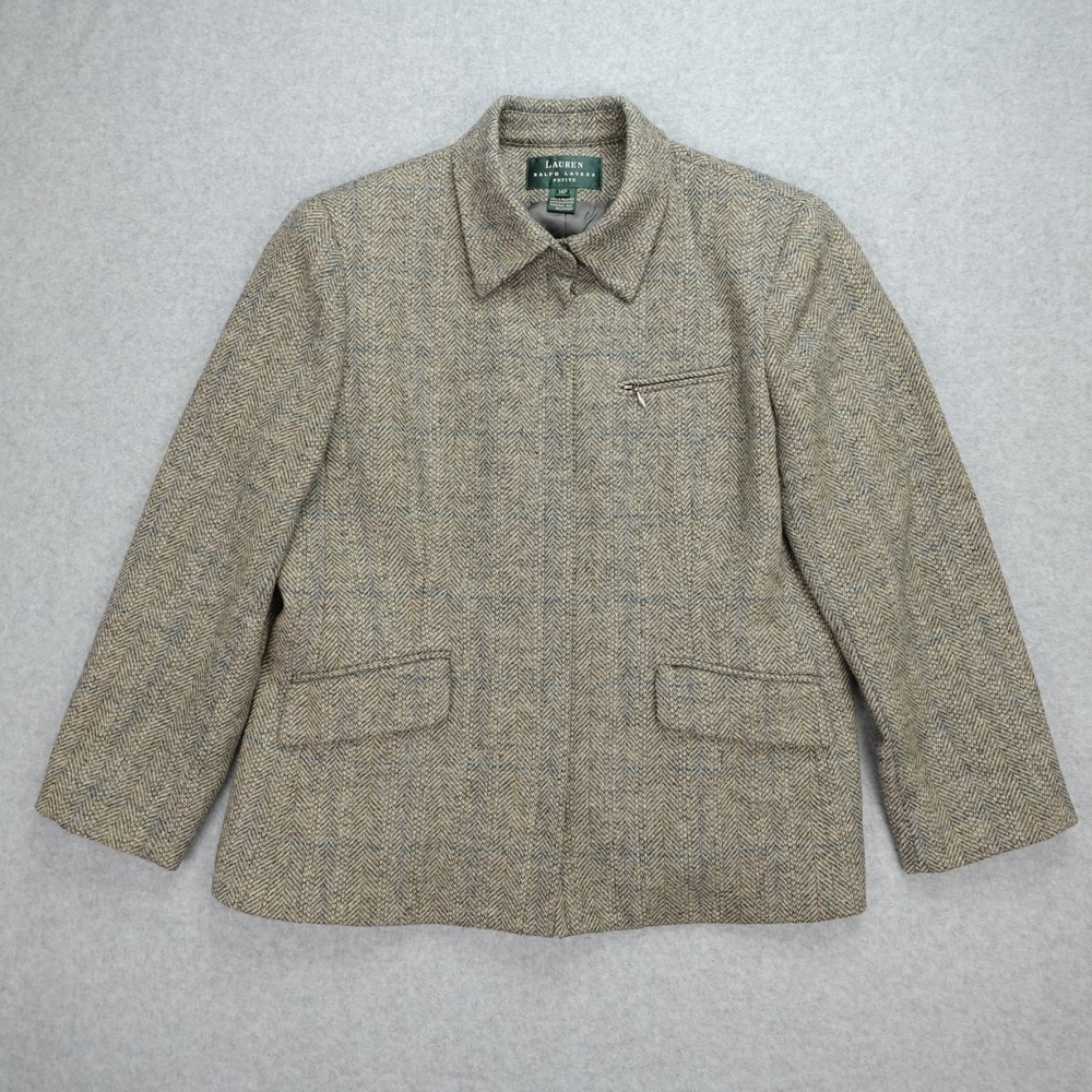 Vintage Lauren Ralph Lauren Wool Jacket Coat Womens 14P Tweed Equestrian Buttons